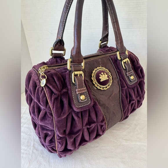 Vintage Juicy Couture Purple Velvet And Lamb Leather Royal Handbag Purse Y2K 90s - Picture 3 of 16